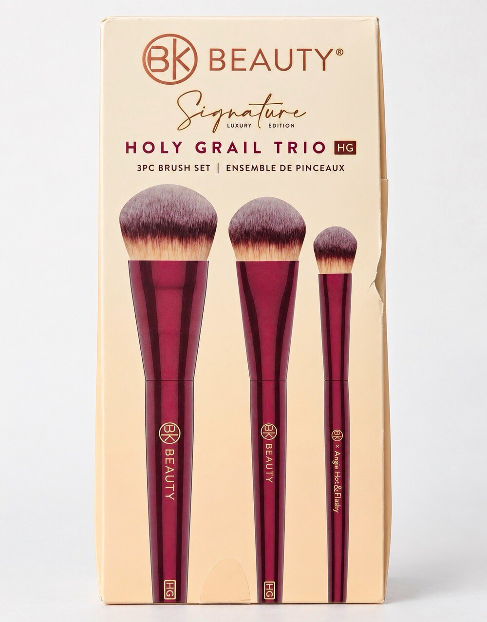 BK Beauty Signature Luxury Edition Holy Grail Trio 3PC Vegan Brush Set Burgundy
